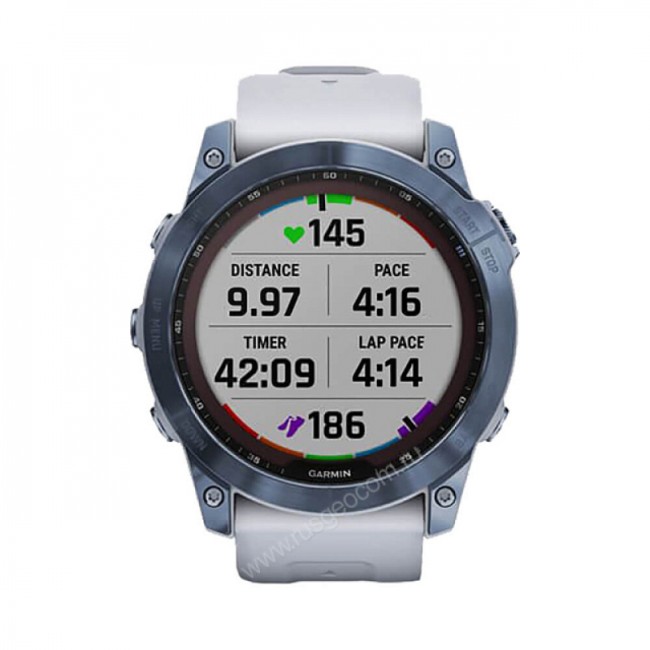 Часы Garmin Fenix 7X Sapphire Solar титановый синий минерал DLC с белым ремешком