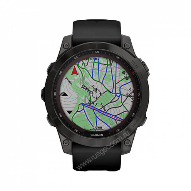 Часы Garmin Fenix 7 Sapphire Solar титановый черный DLC с черным ремешком