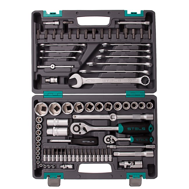 Набор инструментов 1/2", 1/4", CrV 82 предмета Stels Набор инструментов 1/2", 1/4", CrV 82 предмета Stels